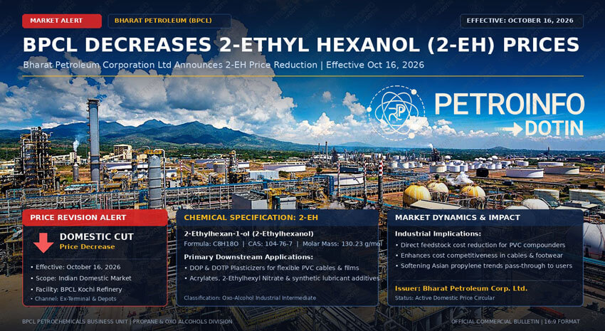 Bharat Petroleum Corporation Ltd (BPCL) Decreases 2-Ethyl hexanol (2-EH) Prices in Indian Market