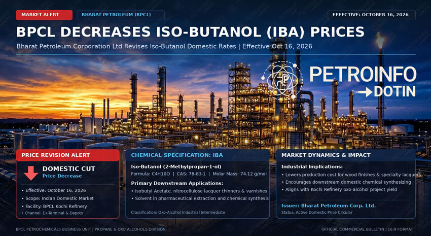 Bharat Petroleum Corporation Ltd (BPCL) Decreases Iso-Butanol (IBA) Prices in Indian Market