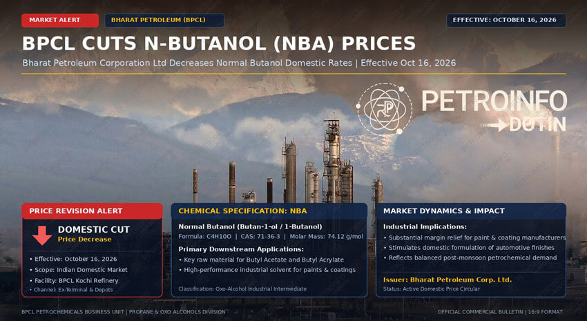 Bharat Petroleum Corporation Ltd (BPCL) Decreases N-Butanol (NBA) Prices in Indian Market